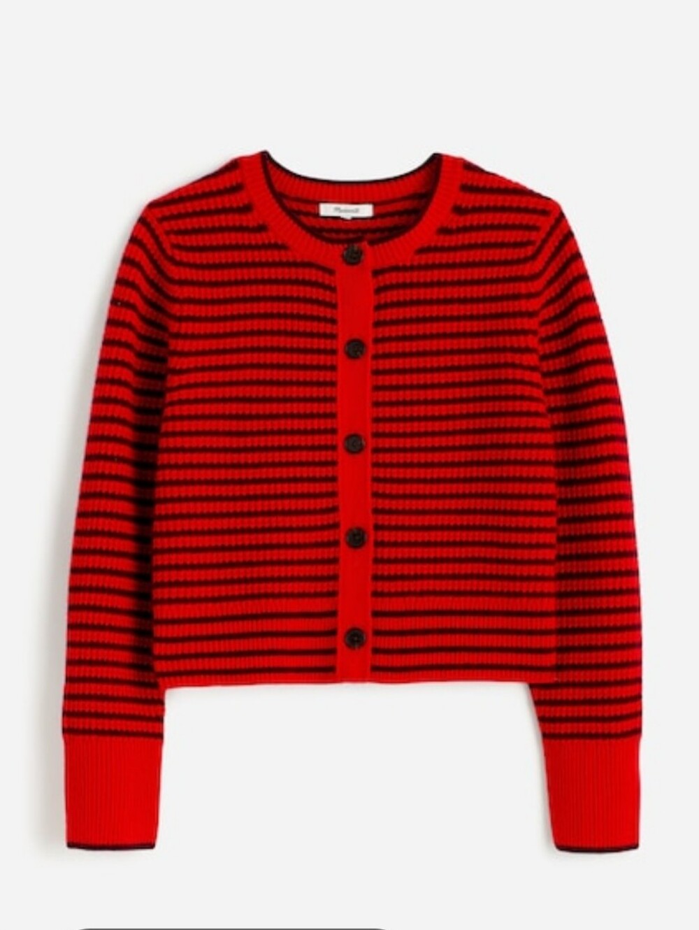 Madewell 100% Merino Wool Waffle Knit Cropped Button-Up Cardigan Sweater Red Blk